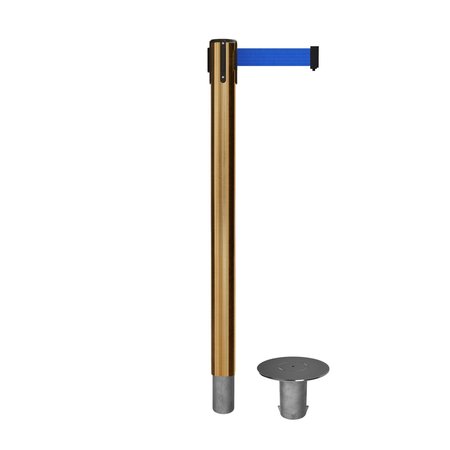 MONTOUR LINE Stanchion Belt Barrier Removable Base Sat.Brass Post 16ft.Blue Belt MX650R-SB-BL-160